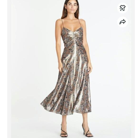 Tanya Taylor Meredith Metallic Silk Blend Maxi Dress, sz 14 - Picture 5 of 16